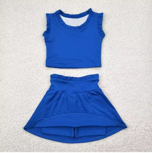 2025 Yoga fitness Baby Girl Clothing Active Toddler Short Sleeves Shirt Shorts Skirt Kids Shorts Ruffle Skorts Set Pink Clothes