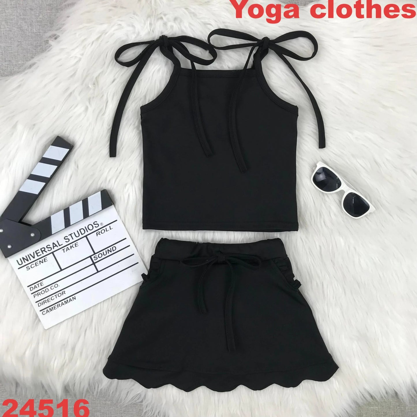 Blue Yoga fitness Baby Girl Clothing Active Toddler Short Sleeves Shorts Skirt Kids Wear Shorts Ruffle Skorts Set Pink Clothes