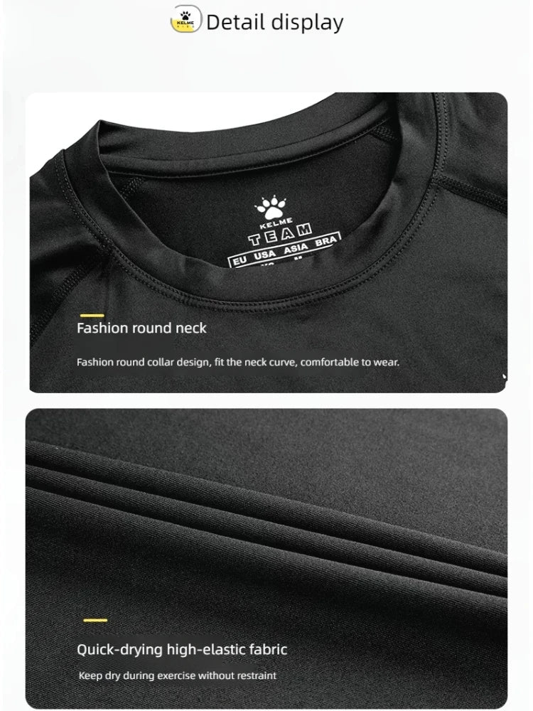 Kelme Children's Tights Suit Men And Girls Sports Training Clothing Breathable Soccer Fitness Bottoming T-shirt Kids Warm Sports