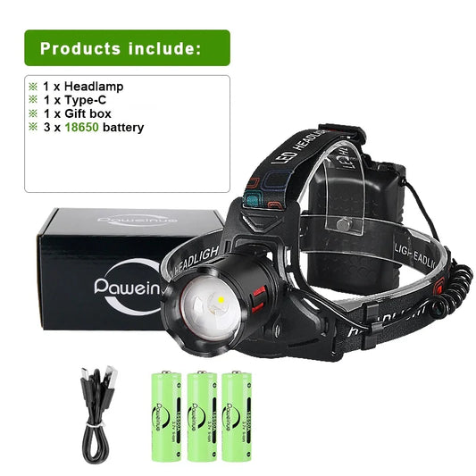 350000000 Ultra Powerful LED Headlamp Super Bright 4000M Head Flashlight Rechargeable Head Torch Fishing Hunting Headlight 18650