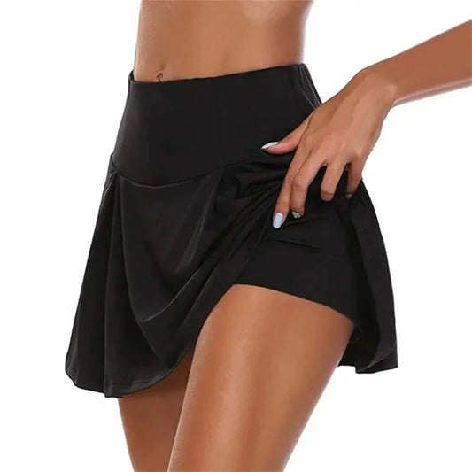 Summer fashion explosion women solid color outdoor sports fitness running yoga quick dry fake two running skirts