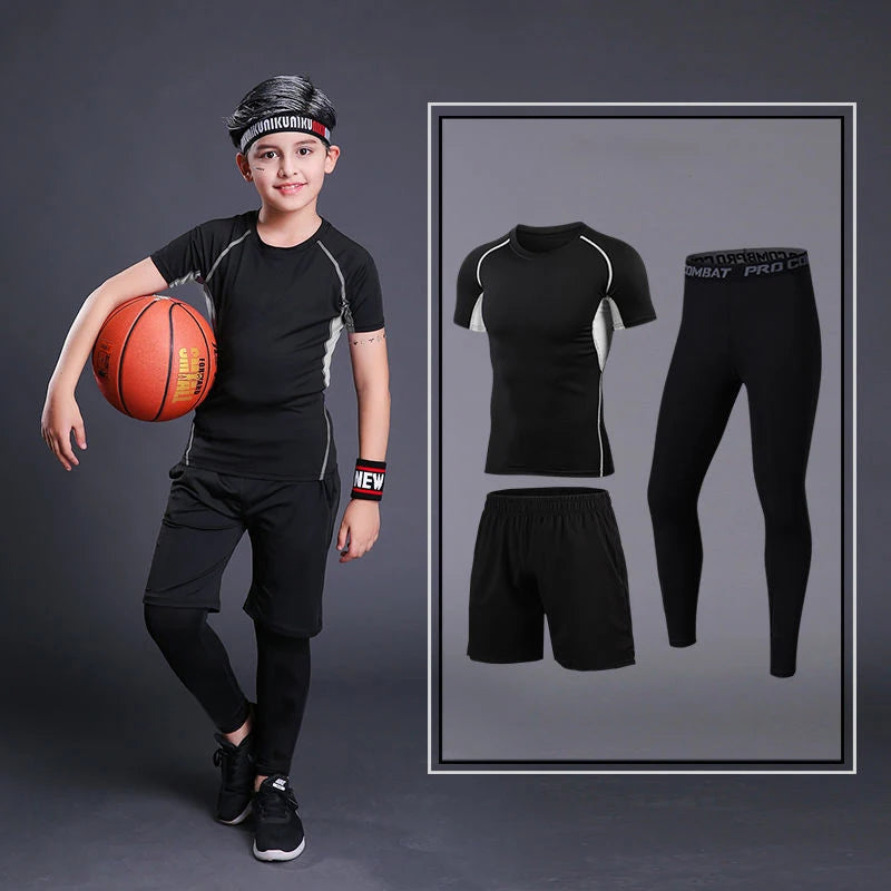 Kid's MMA T-shirts+Pants Set Rashguard For Boy Children Sportsuit Fitness Gym MMA Clothing Compression Tights Muay Thai Shorts