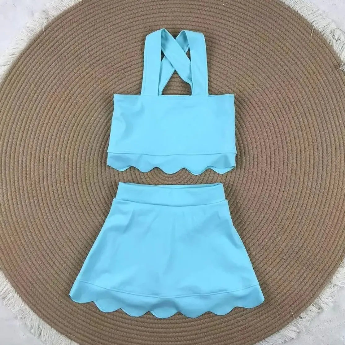 2025 Yoga fitness Baby Girl Clothing Active Toddler Short Sleeves Shirt Shorts Skirt Kids Shorts Ruffle Skorts Set Pink Clothes