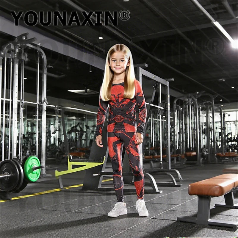 One Set Child Unisex Gym Yoga Sportswear Long Sleeves T-shirts Pants Running Top Fitness Training Trousers Sports Clothing