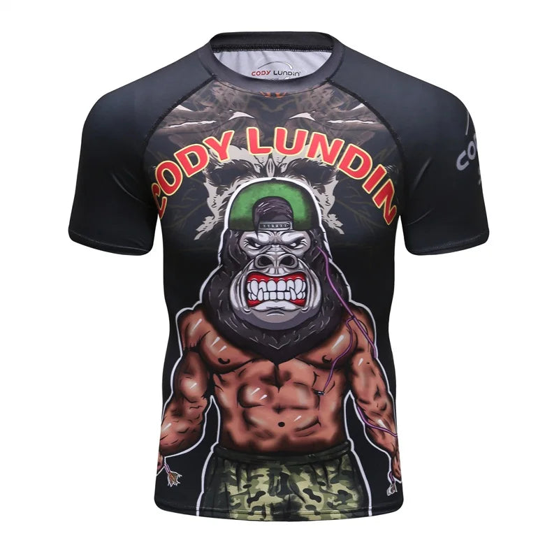 Brand New Summer Men Short Sleeved T shirt Compression Shirt MMA BJJ GYM Fitness 3D Print Casual Shirt Boy Clothing Tees T-shirt