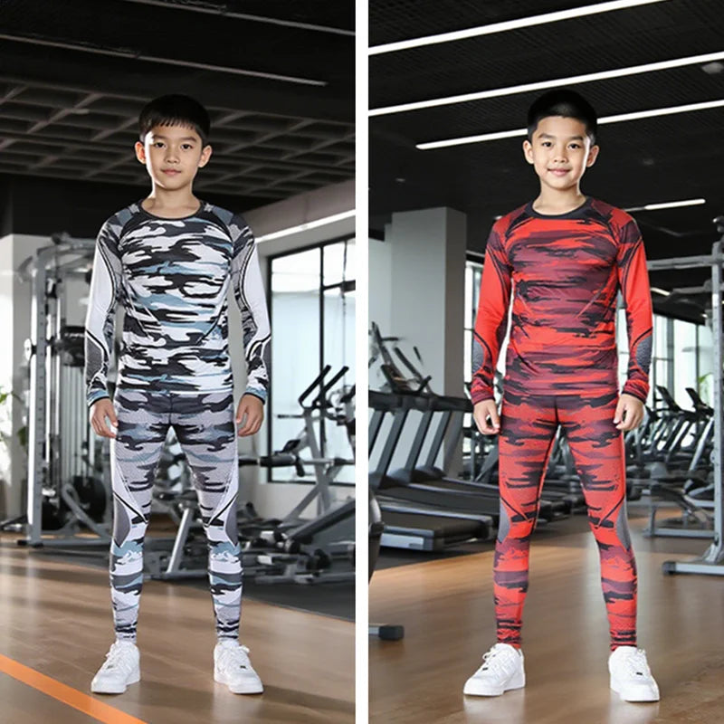 One Set Unisex Child Running Sports Long Sleeves T-shirts Pants Yoga Top Sportswear Fitness Training Clothing Gym Trousers