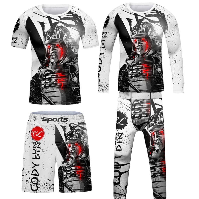 New Kids Rashguard Jiu Jitsu Grappling MMA T-shirt+Pant Sport Set Boy MMA Shorts Clothing Kickboxing Children Fitness Tracksuits