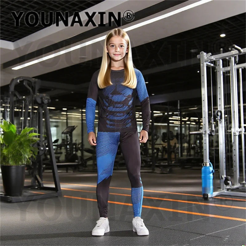 One Set Child Unisex Gym Yoga Sportswear Long Sleeves T-shirts Pants Running Top Fitness Training Trousers Sports Clothing