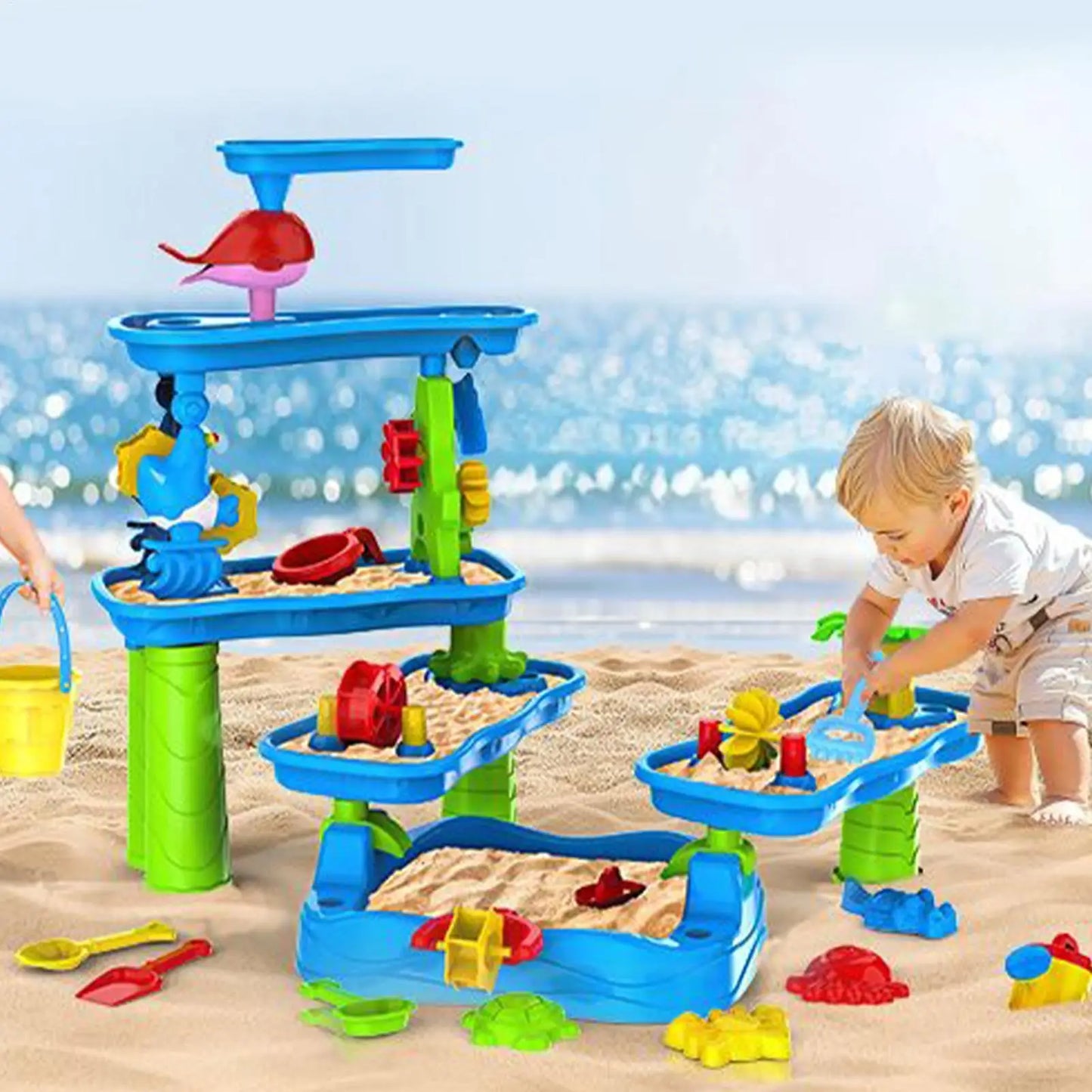 Kids Water Table 6-Tier Water Sand Play Table Rotatable Activity Pool 13 Pieces Toy Accessories for Kids Ages 3-8 Birthday Gifts