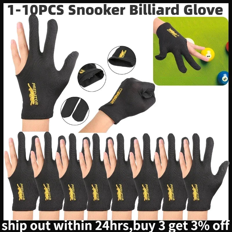 1-10PCS Professional Snooker Billiard Glove Embroidery Left Hand Three Finger Table Ball Smooth Lycra Fabrics Sport Accessories