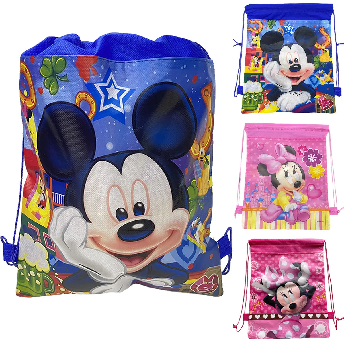 Disney Cute Anime Mickey Drawstring Backpack Bag Children Toy Sporting Goods Stationery Minnie Storage Kid Birthday Gift