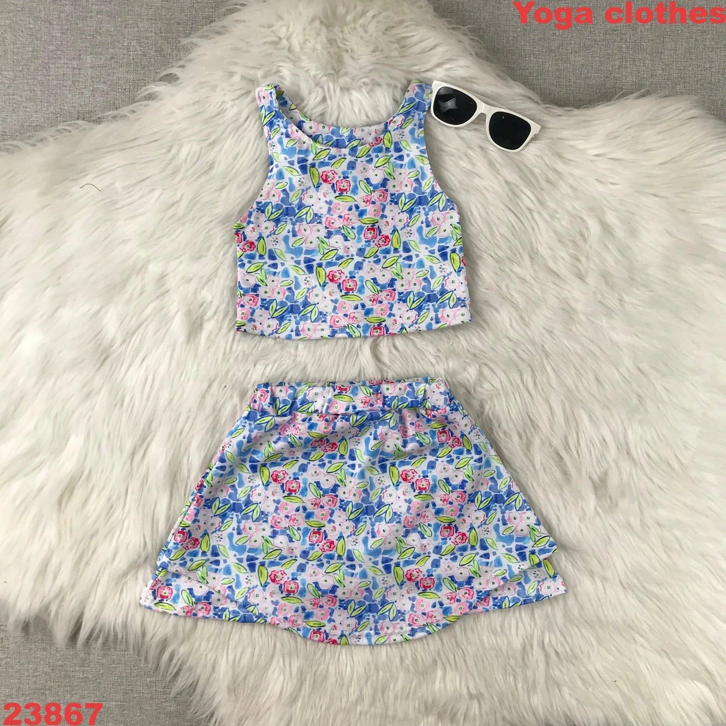 Girls Baby Sportswear Yoga Baseball Team Outfit Blue Star Sleeveless Dress Shorts Set - Kids Fitness Clothes Toddler Athletic
