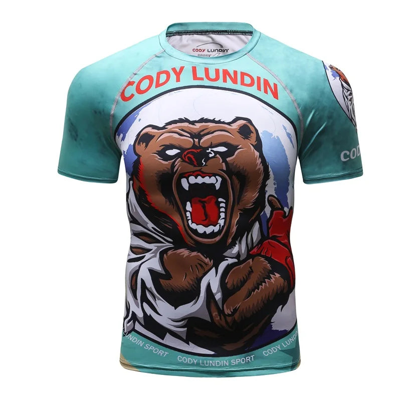 Brand New Summer Men Short Sleeved T shirt Compression Shirt MMA BJJ GYM Fitness 3D Print Casual Shirt Boy Clothing Tees T-shirt