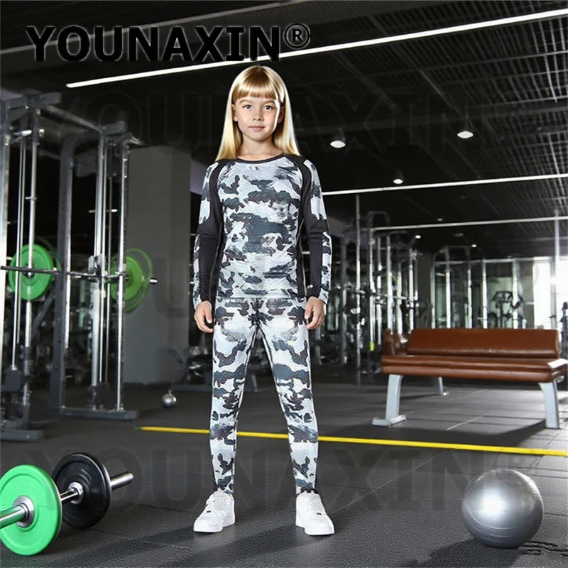 One Set Child Unisex Gym Yoga Sportswear Long Sleeves T-shirts Pants Running Top Fitness Training Trousers Sports Clothing
