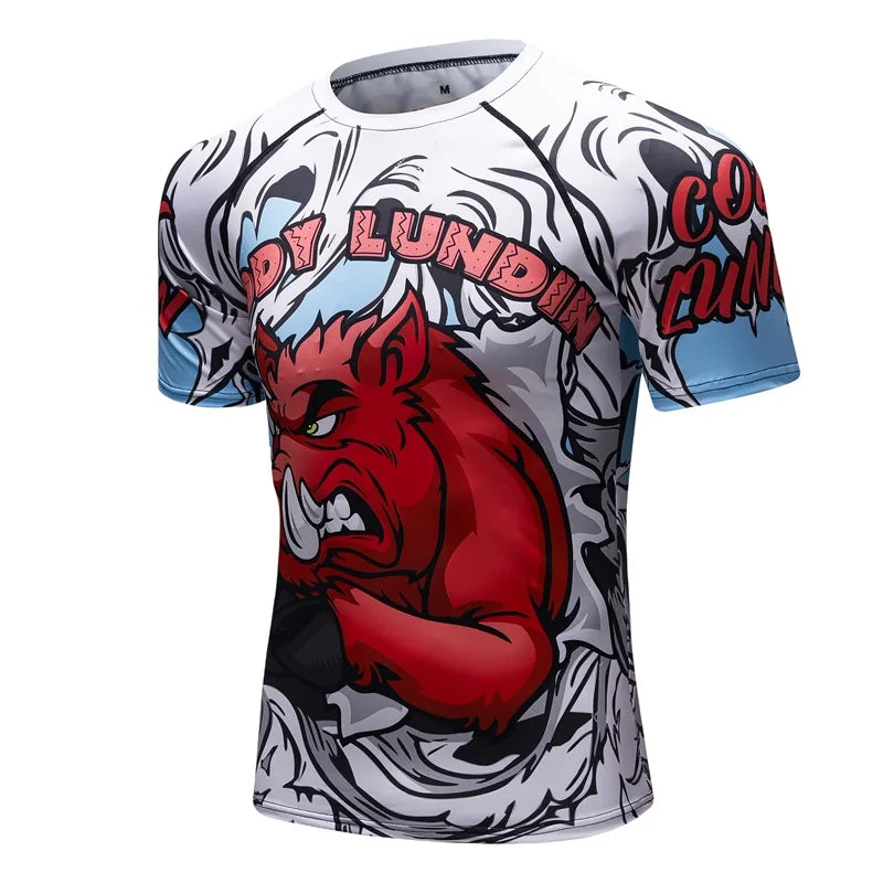 Brand New Summer Men Short Sleeved T shirt Compression Shirt MMA BJJ GYM Fitness 3D Print Casual Shirt Boy Clothing Tees T-shirt