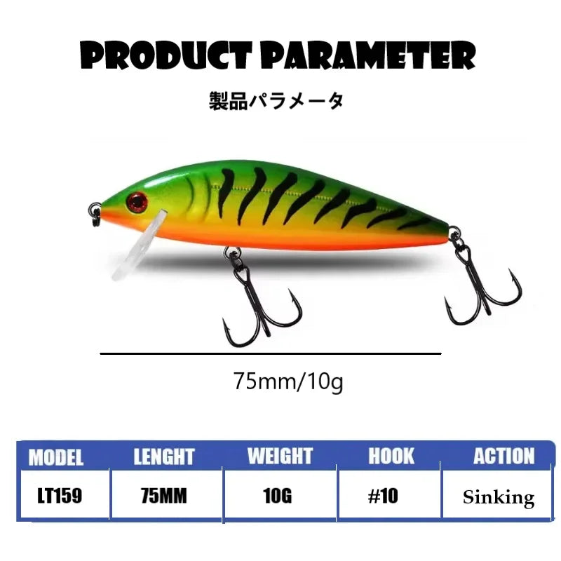 Sinking Minnow Fishing Lure 70mm 10g Artificial Trout Lure Stream Lake Jerkbait Rockfishing Hard Baits Countdown Elite CDE75