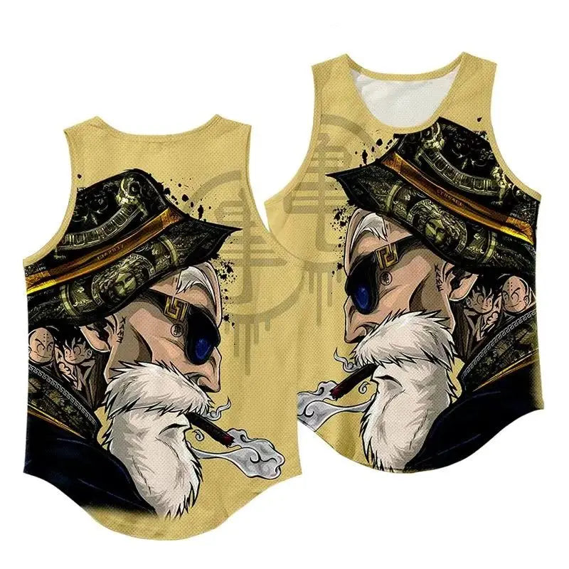 Cartoon Anime Dragon Ball Master Roshi Boy Summer Casual Comfortable Beach Sleeveless Sports Fitness Casual Vest T-Shirt Top