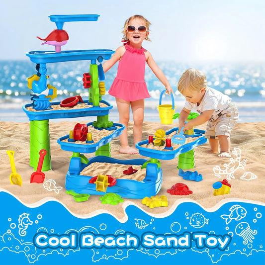 Kids Water Table 6-Tier Water Sand Play Table Rotatable Activity Pool 13 Pieces Toy Accessories for Kids Ages 3-8 Birthday Gifts
