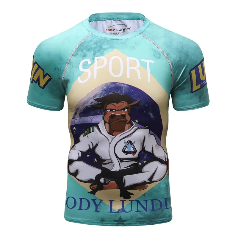 Brand New Summer Men Short Sleeved T shirt Compression Shirt MMA BJJ GYM Fitness 3D Print Casual Shirt Boy Clothing Tees T-shirt