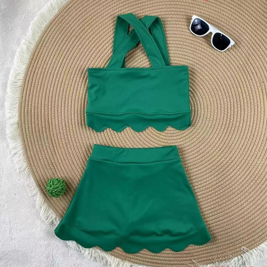 Yoga fitness Baby Girl Clothing Active Toddler Short Sleeves Shirt Shorts Skirt Kids Wear Shorts Ruffle Skorts Set Pink Clothes