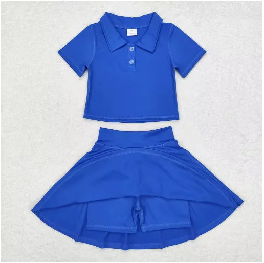 Blue Yoga fitness Baby Girl Clothing Active Toddler Short Sleeves Shorts Skirt Kids Wear Shorts Ruffle Skorts Set Pink Clothes
