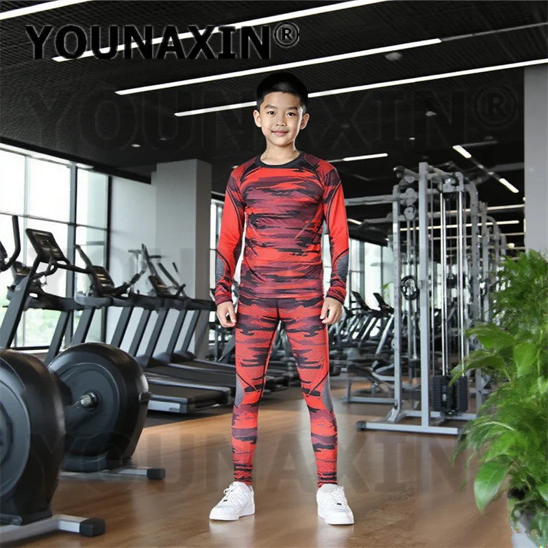 One Set Unisex Child Running Sports Long Sleeves T-shirts Pants Yoga Top Sportswear Fitness Training Clothing Gym Trousers