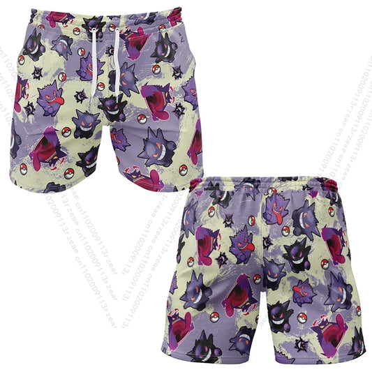 Anime Pokemon Gengar V2 Fitness Shorts Men's Boy Cosplay Print Casual Street Breathable Clothes Uniform Gift Toy Print Shorts