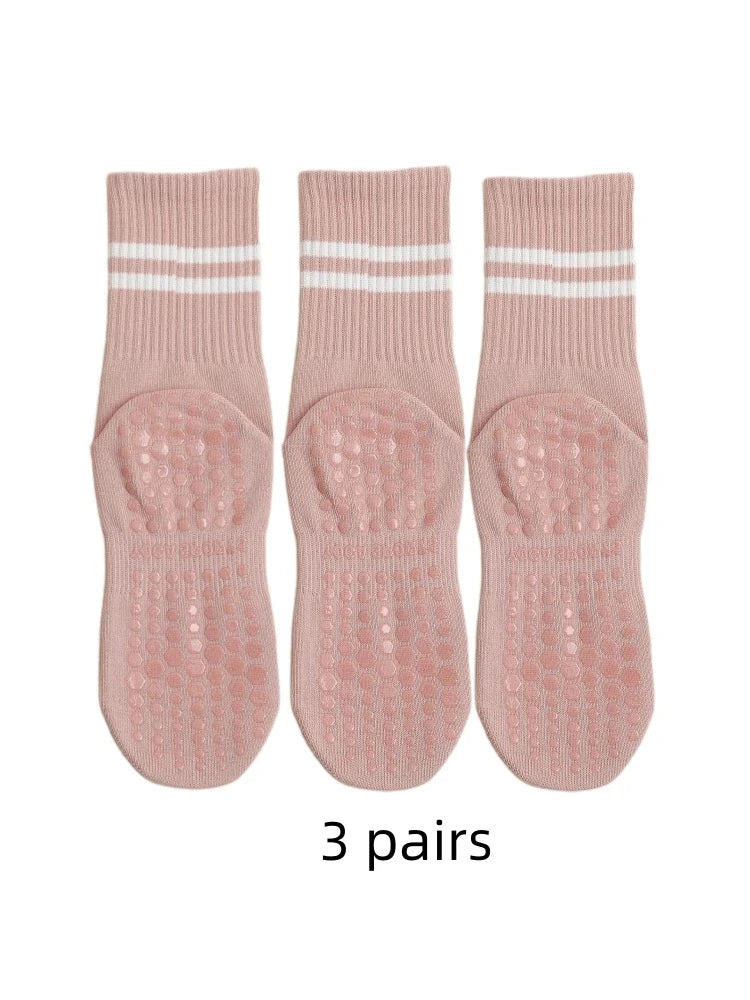 Super confortável algodão anti -lip silicone ioga pulati meias esportivas, 3 duplas