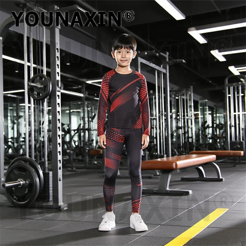 One Set Unisex Child Running Sports Long Sleeves T-shirts Pants Yoga Top Sportswear Fitness Training Clothing Gym Trousers