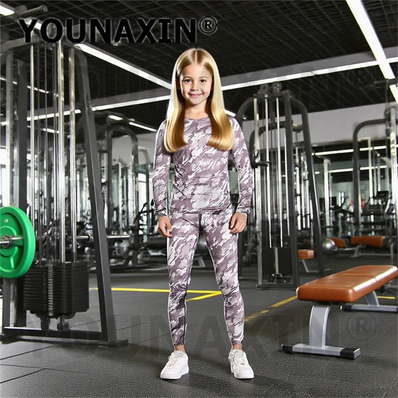 One Set Child Unisex Gym Yoga Sportswear Long Sleeves T-shirts Pants Running Top Fitness Training Trousers Sports Clothing