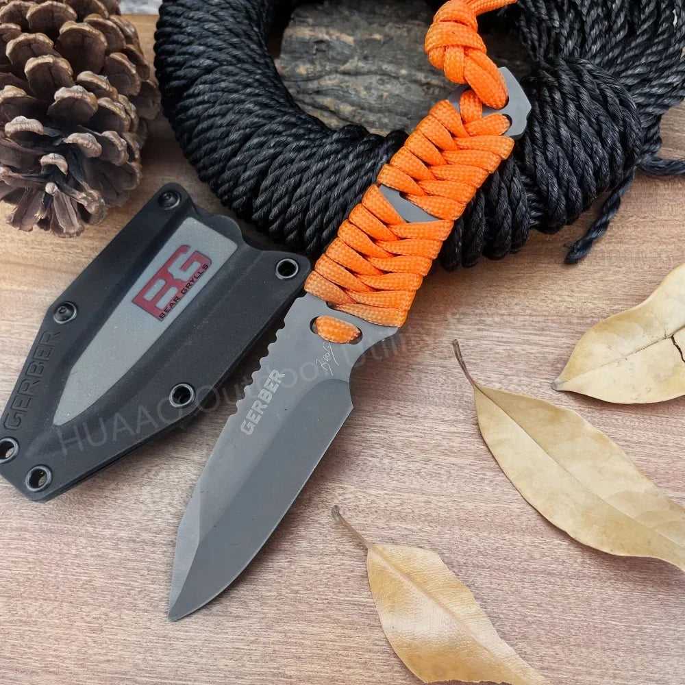 GB Small Survival Fixed Blade Knife with Sheath 8Cr13Mov Blade Outdoor Hiking Fishing Tactical Knife Sharp Cutting Hunting Knife