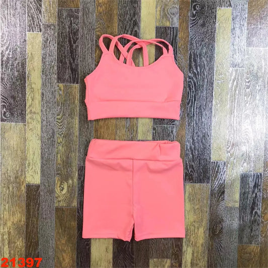 BABY Gym Yoga sets for Girls Yoga vest shorts clothes 1 to 8 years  children clothes cotton comfortable fitness special