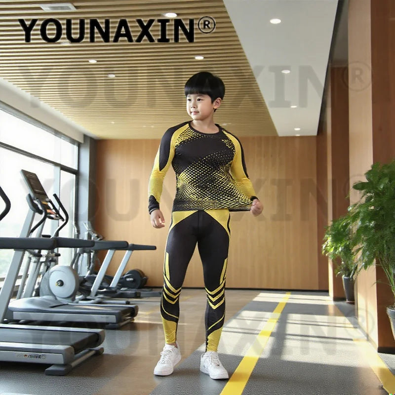One Set Unisex Child Running Sports Long Sleeves T-shirts Pants Yoga Top Sportswear Fitness Training Clothing Gym Trousers