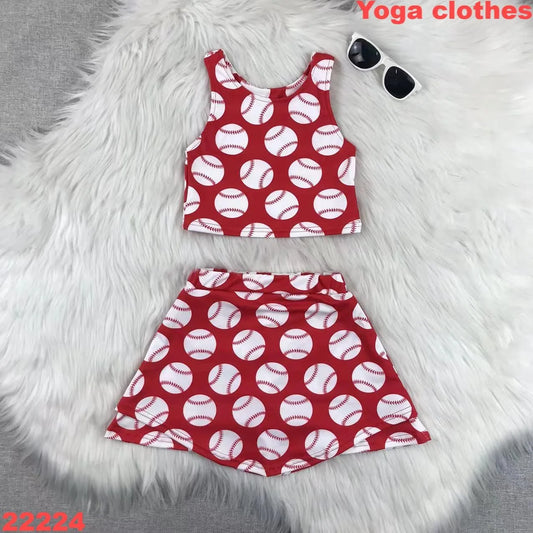 Girls Baby Sportswear Yoga Baseball Team Outfit Blue Star Sleeveless Dress Shorts Set - Kids Fitness Clothes Toddler Athletic