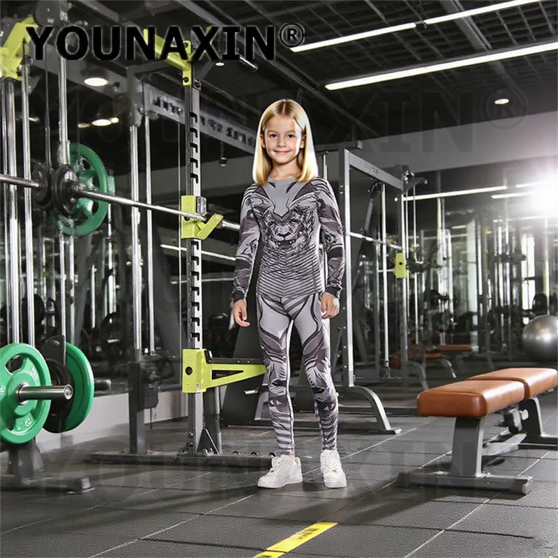 One Set Child Unisex Gym Yoga Sportswear Long Sleeves T-shirts Pants Running Top Fitness Training Trousers Sports Clothing