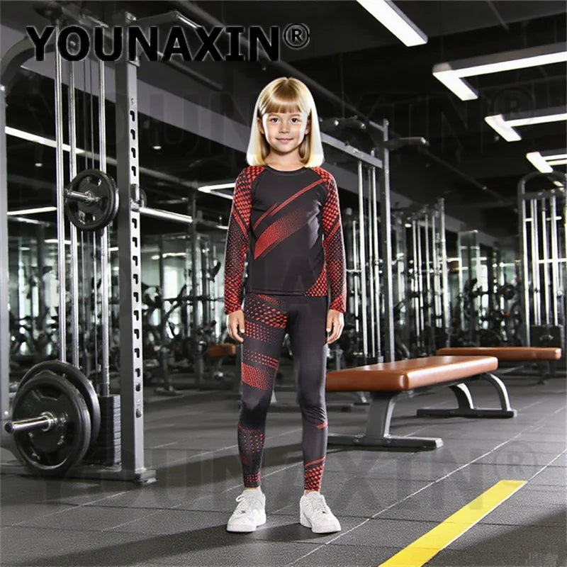 One Set Child Unisex Gym Yoga Sportswear Long Sleeves T-shirts Pants Running Top Fitness Training Trousers Sports Clothing