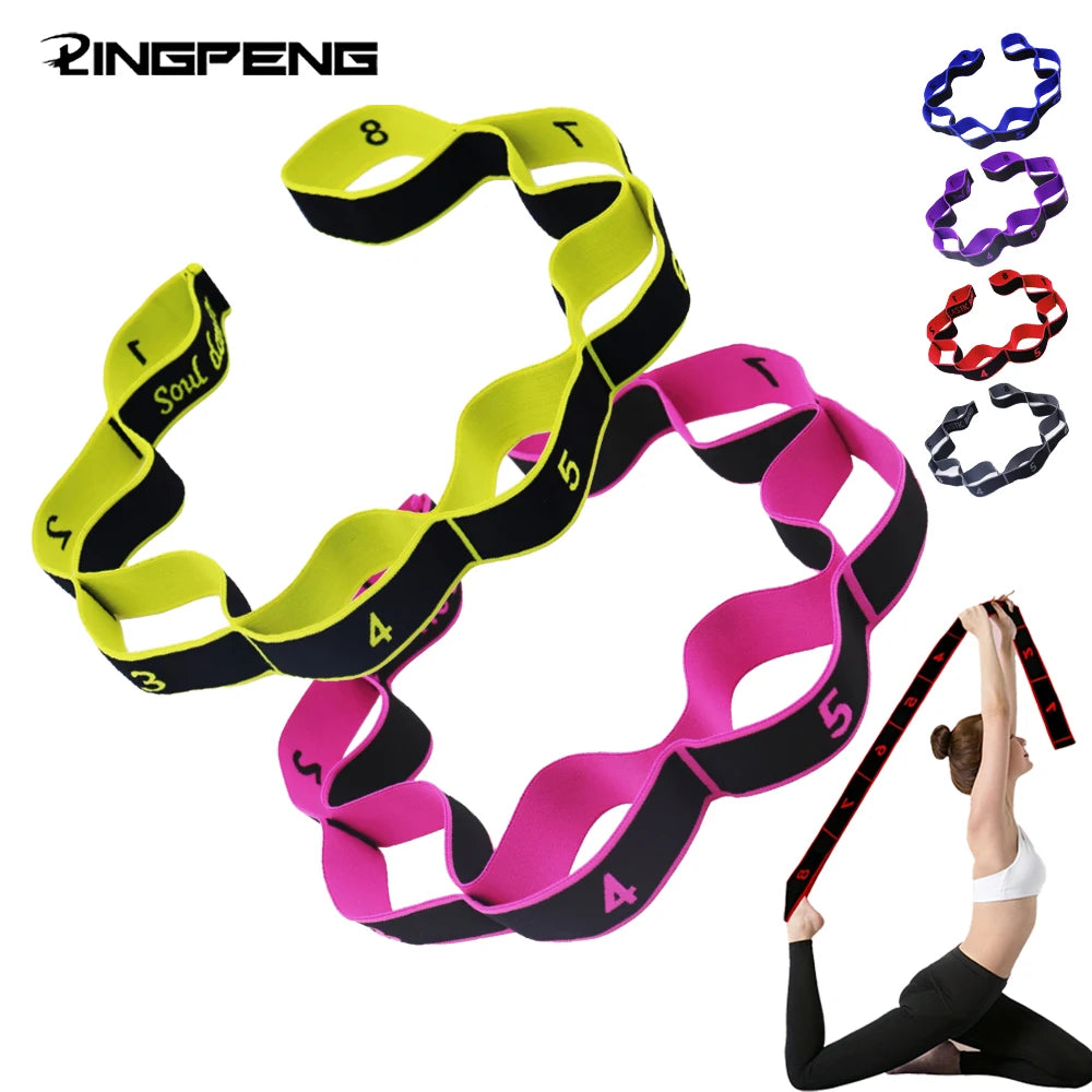 8 Section Style Dance Resistance Band Yoga Stretching Pilates Fitness Digital Elasticity Elastic Stretch Training Tension Belt