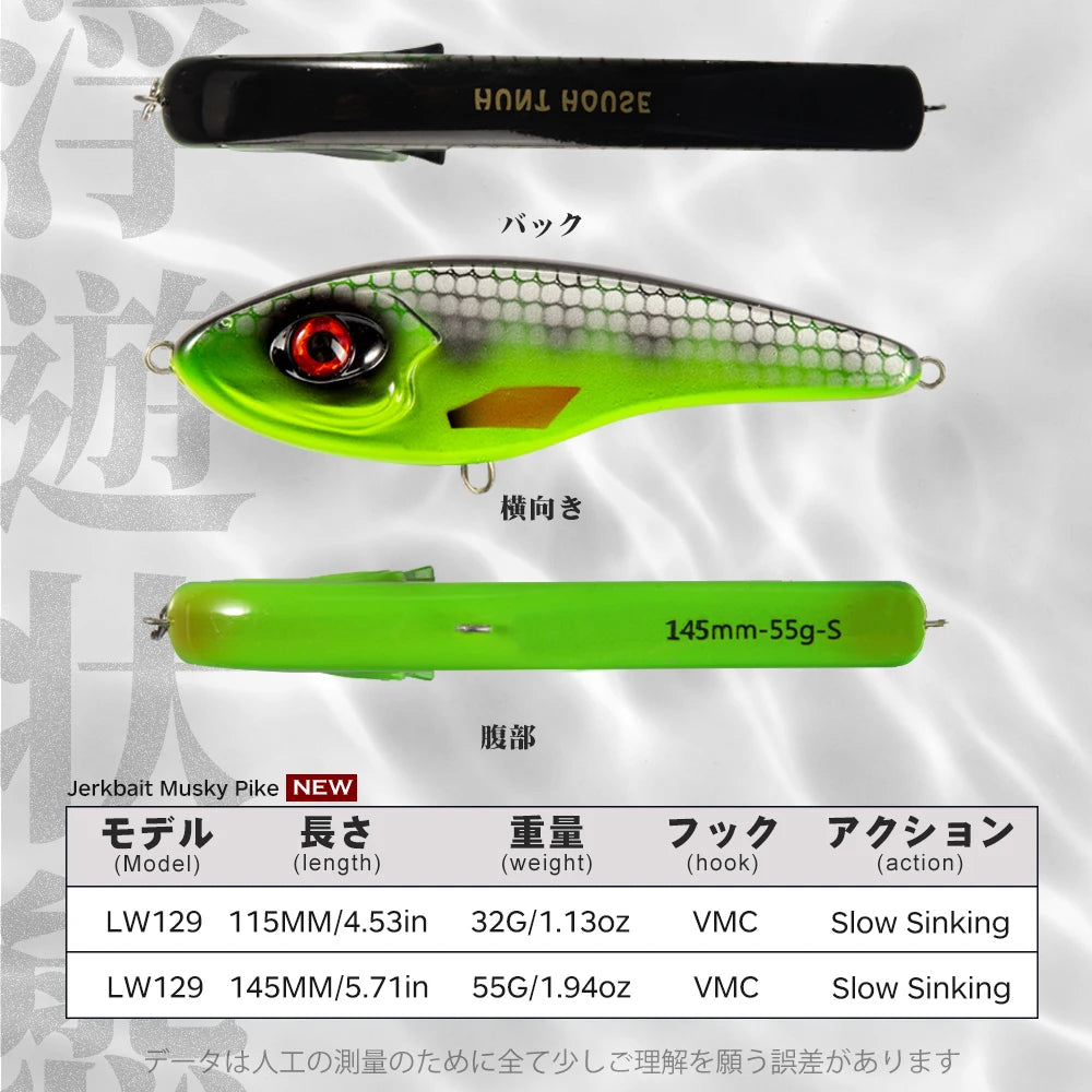 Hunthouse Jerkbait Fishing Lure Loud Sound Pencil Baits Pike Lure Slow Sinking Artificial 115mm145mm Wobblers Pesca Leurre Perch