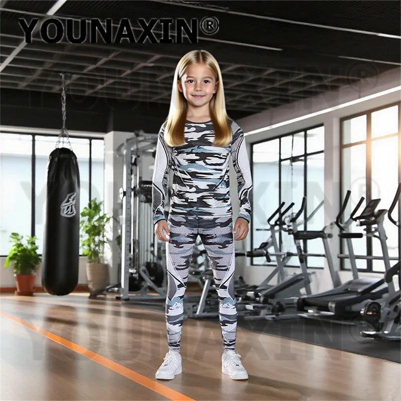 One Set Child Unisex Gym Yoga Sportswear Long Sleeves T-shirts Pants Running Top Fitness Training Trousers Sports Clothing