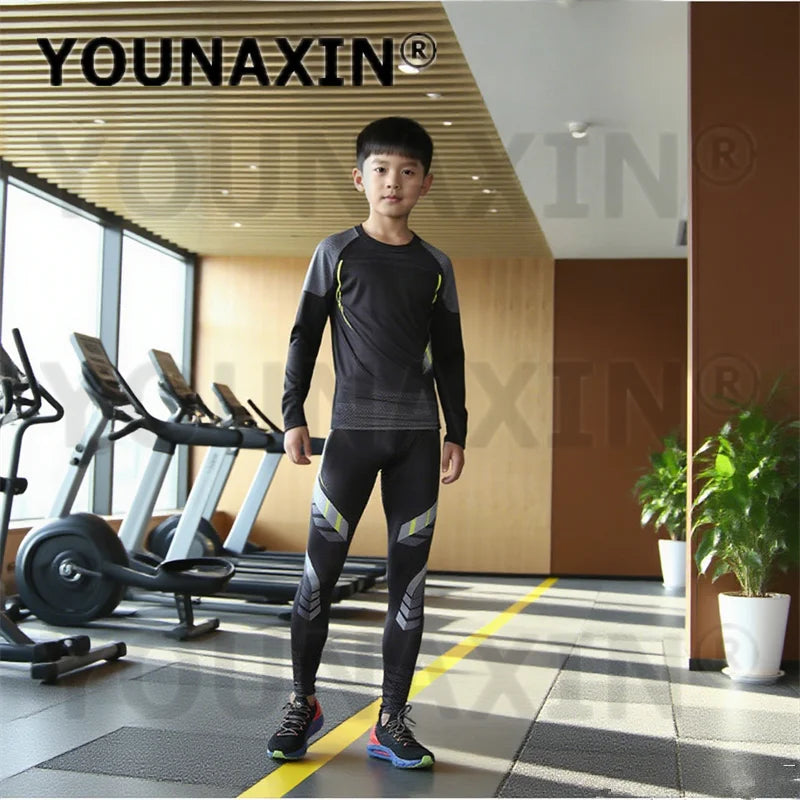 One Set Unisex Child Running Sports Long Sleeves T-shirts Pants Yoga Top Sportswear Fitness Training Clothing Gym Trousers