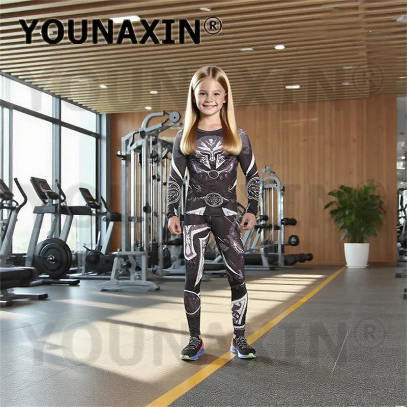 One Set Child Unisex Gym Yoga Sportswear Long Sleeves T-shirts Pants Running Top Fitness Training Trousers Sports Clothing