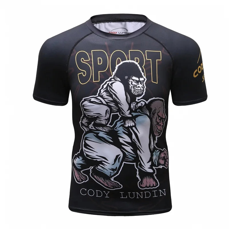 Brand New Summer Men Short Sleeved T shirt Compression Shirt MMA BJJ GYM Fitness 3D Print Casual Shirt Boy Clothing Tees T-shirt