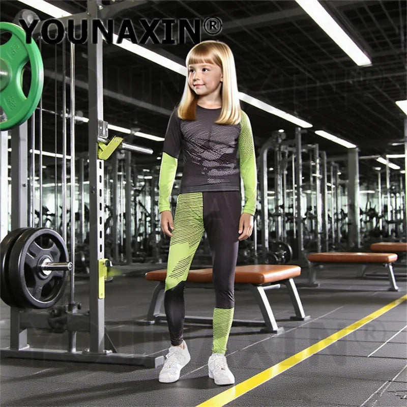 One Set Child Unisex Gym Yoga Sportswear Long Sleeves T-shirts Pants Running Top Fitness Training Trousers Sports Clothing