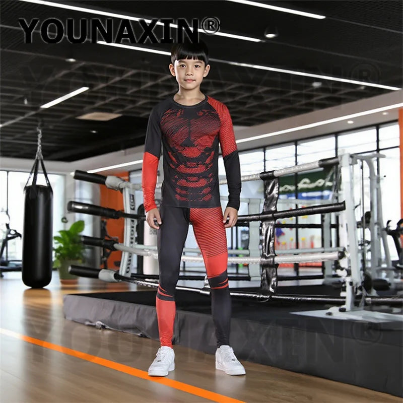 One Set Unisex Child Running Sports Long Sleeves T-shirts Pants Yoga Top Sportswear Fitness Training Clothing Gym Trousers
