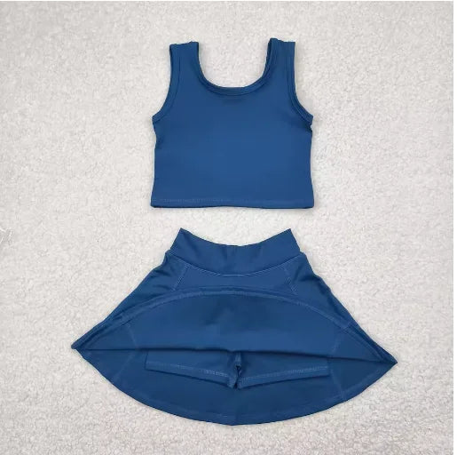 2025 Yoga fitness Baby Girl Clothing Active Toddler Short Sleeves Shirt Shorts Skirt Kids Shorts Ruffle Skorts Set Pink Clothes