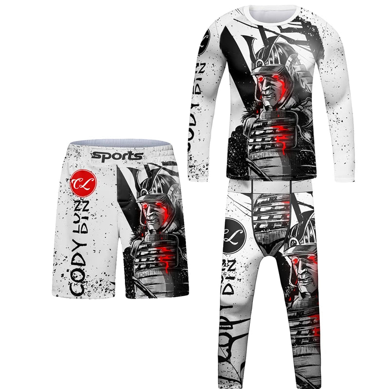 New Kids Rashguard Jiu Jitsu Grappling MMA T-shirt+Pant Sport Set Boy MMA Shorts Clothing Kickboxing Children Fitness Tracksuits