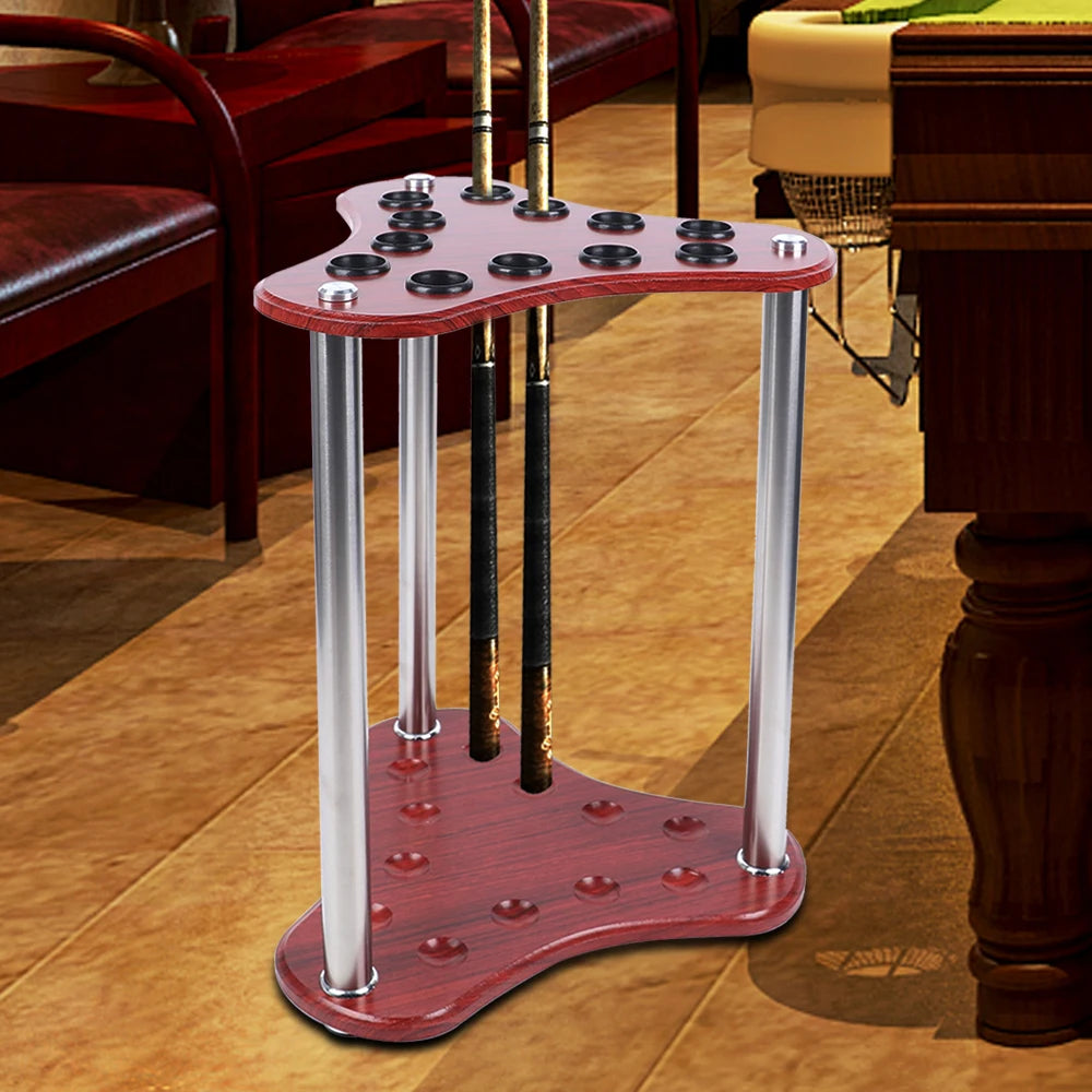 12 Pool Billiard Stick Rack Floor Wood Billiard Cue Holder Ball Table Accessories Triangle Shape Display Rack