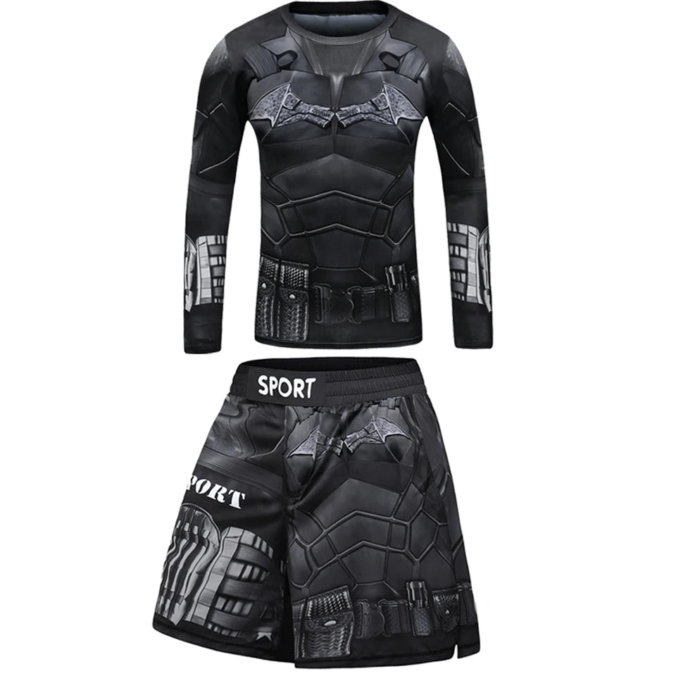 Kid Rashguard Jiu Jitsu T-shirt +Pant MMA Muay Thai Shorts 4pcs/set Boxe Bjj kickboxing Mma Clothing Children Fitness Sportwear