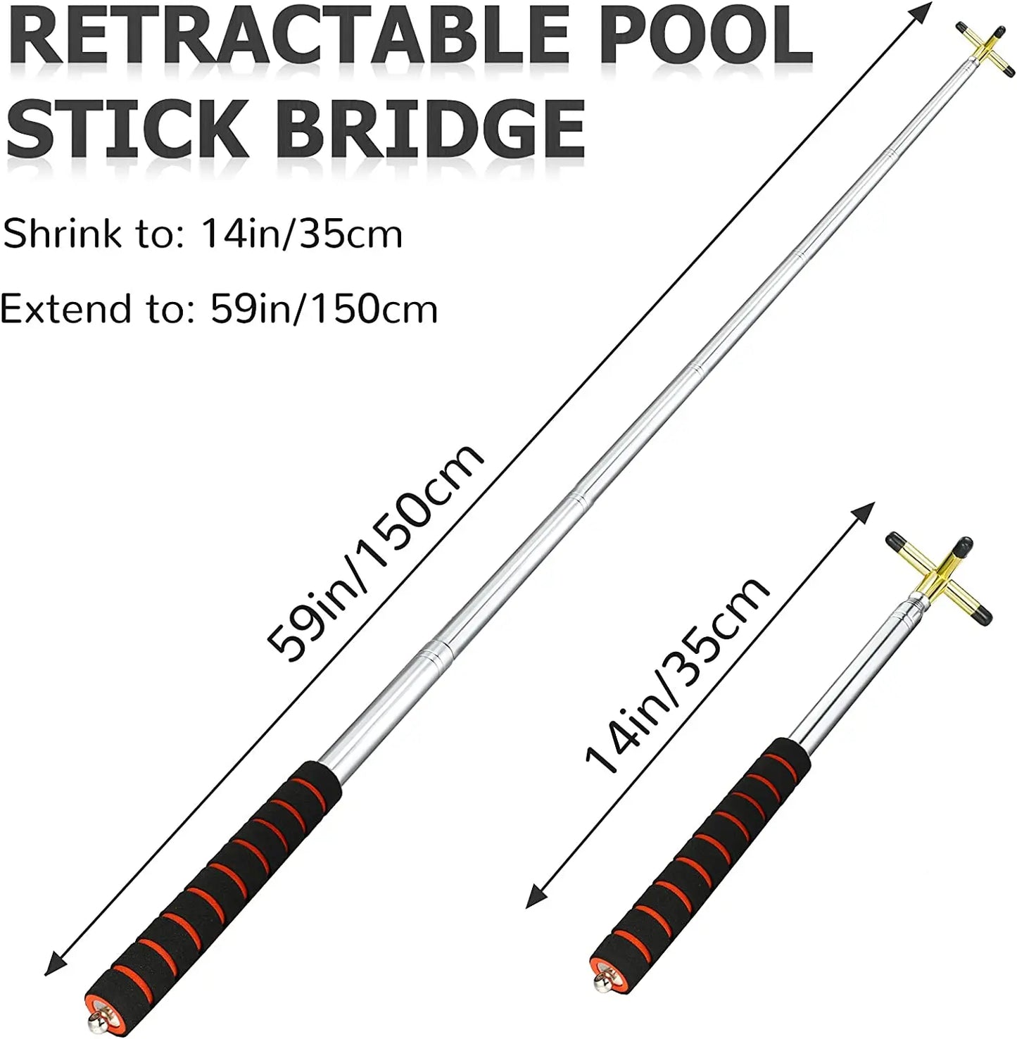 Retractable Billiards Cue Rest with Removable Brass Bridge Head, Pool Cue Stick, Snooker Table Accessories