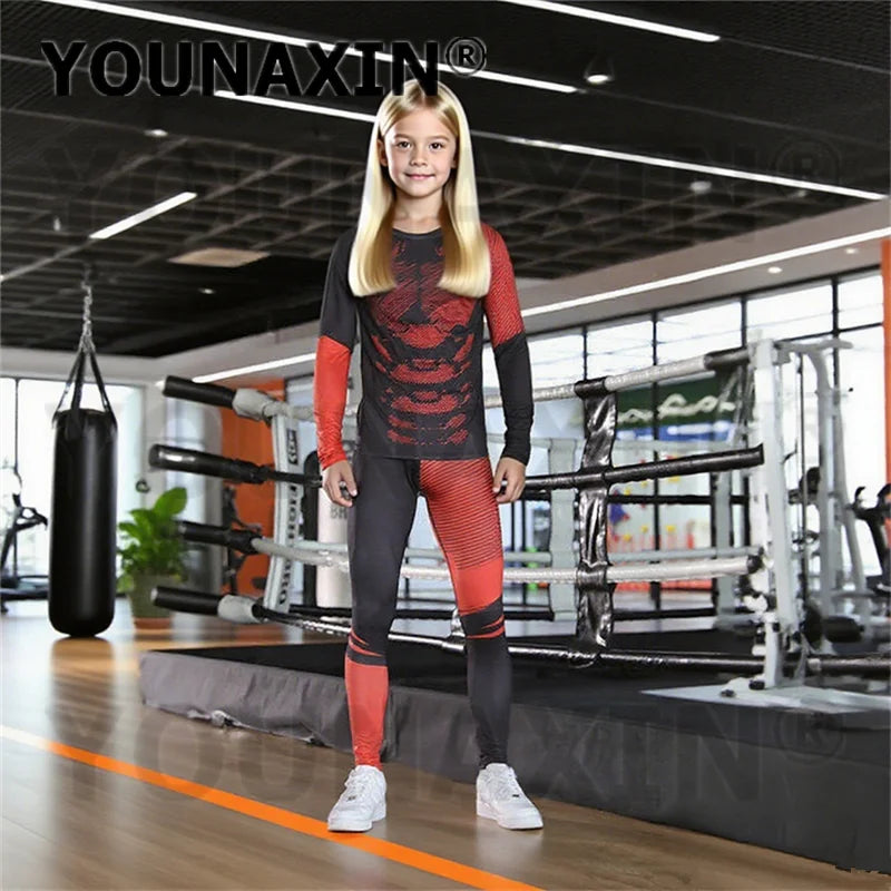 One Set Child Unisex Gym Yoga Sportswear Long Sleeves T-shirts Pants Running Top Fitness Training Trousers Sports Clothing